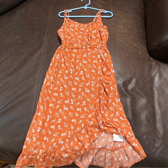 NWOT Sunset west, Rhema, FAUX wrap maxi dress, orange size small - Picture 4 of 4